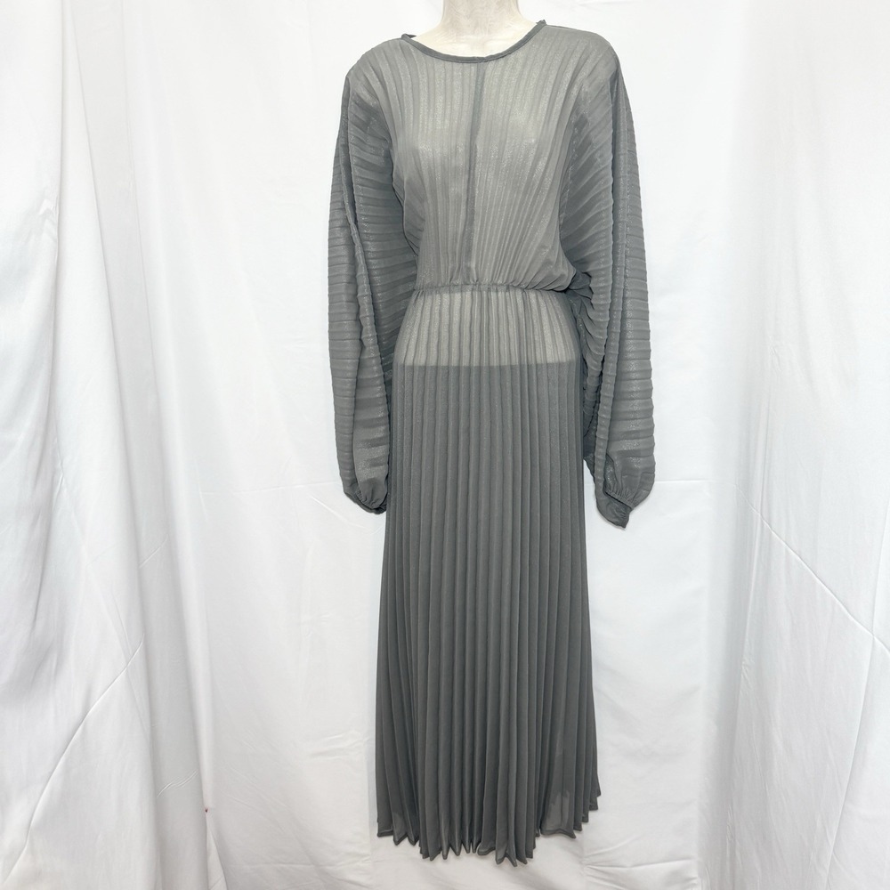 Sheer Pleated Taupe Women’s Dress- Resort Wear One Size - Picture 3 of 10